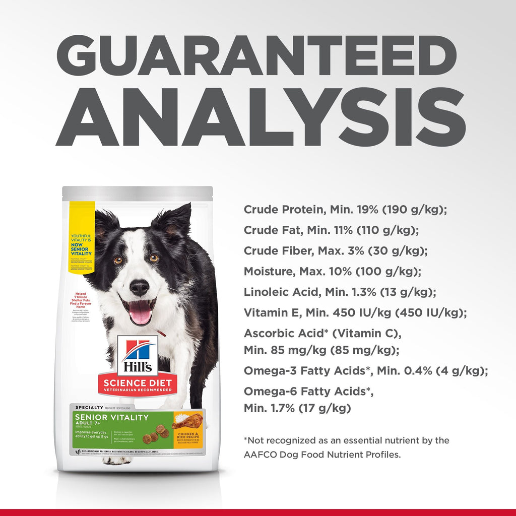 Hill's Science Diet Senior 7+ Senior Vitality Dry Dog Food, Chicken & Rice Recipe