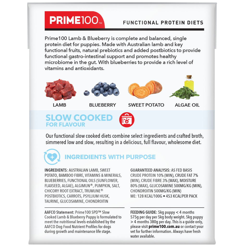 Prime100 SPD Slow Cooked Wet Puppy Food Lamb & Blueberry