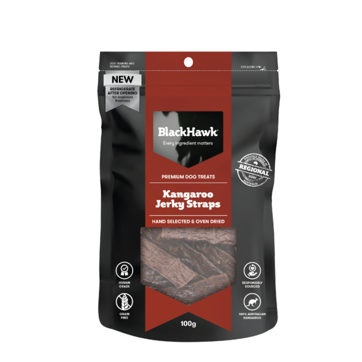 Black Hawk Dog Treats Kangaroo Jerky Straps
