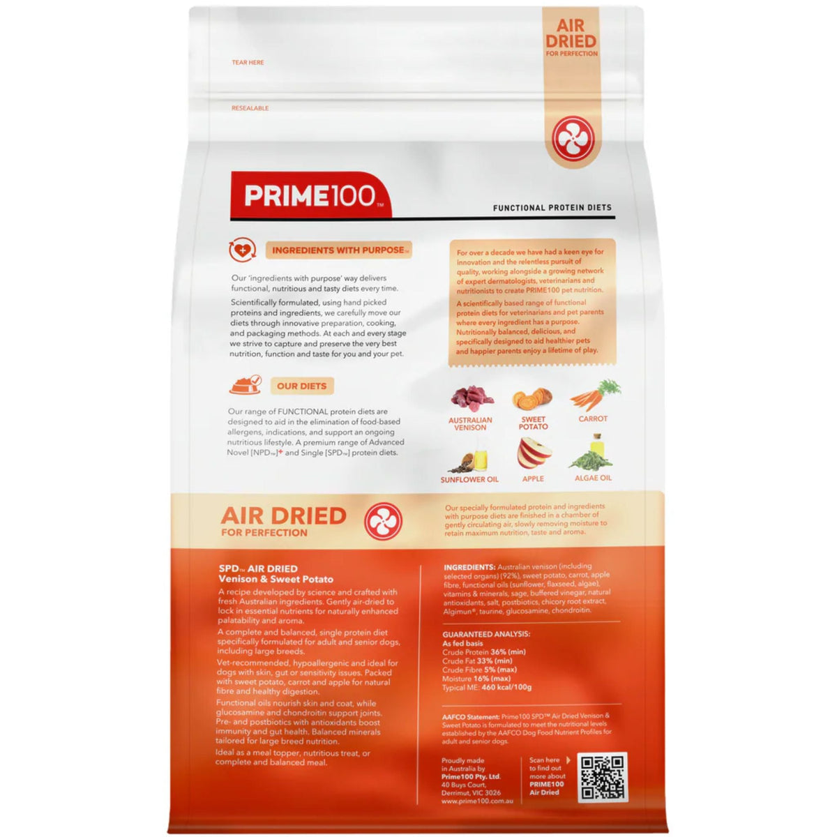 Prime100 Spd Wild Venison & Sweet Potato Air Dried Dog Food