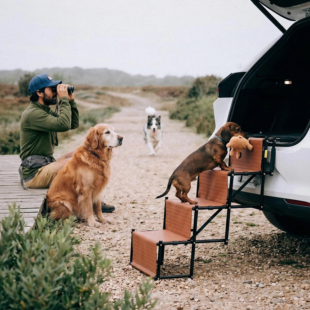 Foldable Dog Stairs for Car with Wide Non-Slip Steps - LuxeNest