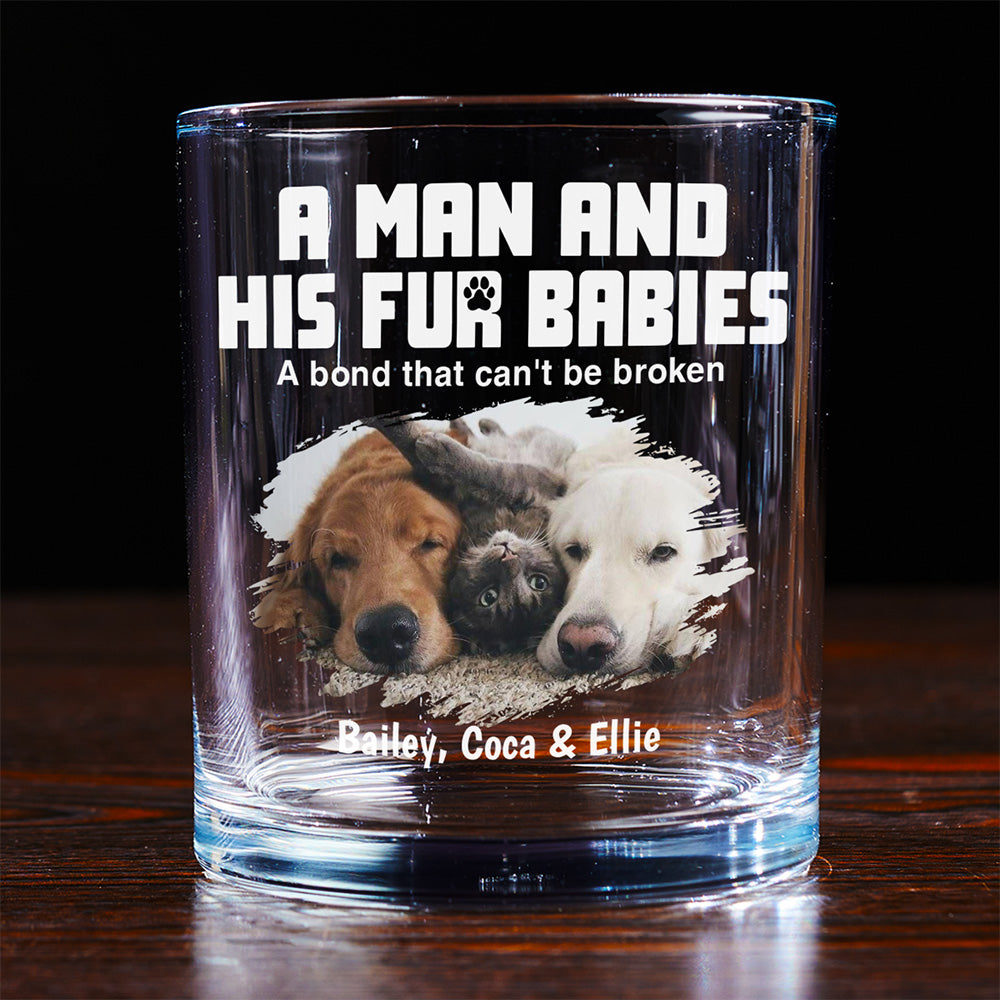 A Man And His Pets Photo - Personalized Whiskey Glass