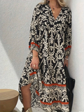 💝Women's V-Neck Lantern Sleeve Ethnic Floral Print Dress