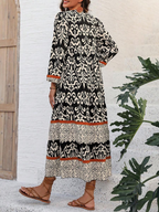 💝Women's V-Neck Lantern Sleeve Ethnic Floral Print Dress