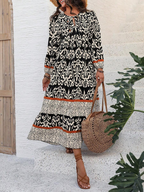 💝Women's V-Neck Lantern Sleeve Ethnic Floral Print Dress