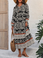 💝Women's V-Neck Lantern Sleeve Ethnic Floral Print Dress
