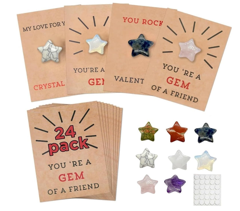 💝24 Pack Valentines Cards with Heart-Shape Crystals💝