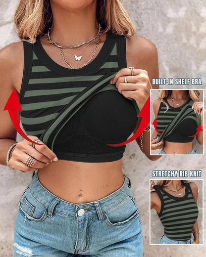 💖LAST DAY SPECIAL PRICE: ￡9.99!!💖Ribbed Stretchy Tank Top with Shelf Bra