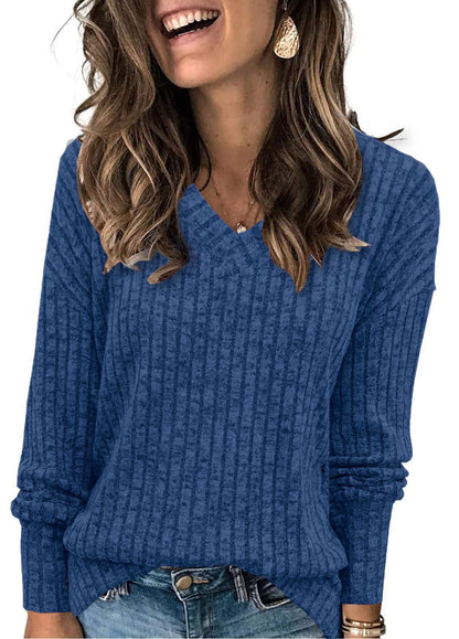 💖LAST DAY SALE 50% OFF✨Women's V Neck Long Sleeve Solid Sweater