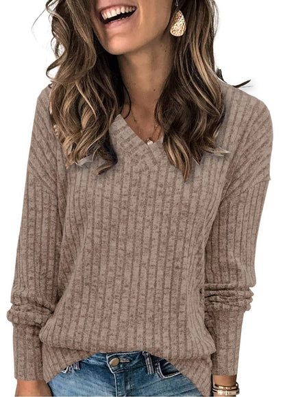 💖LAST DAY SALE 50% OFF✨Women's V Neck Long Sleeve Solid Sweater