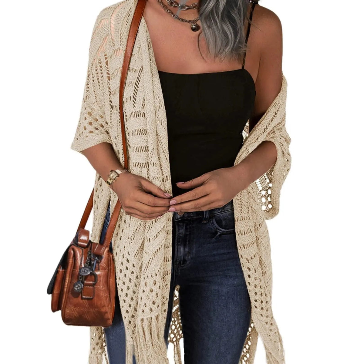 🔥This Week's Special Price: £13.99!!😍Women’s Oversized Knit Cardigan – Lightweight Crochet Tassel Kimono for Spring & Summer 🌸