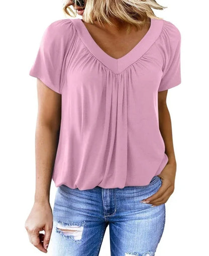 ✨2026 Hot Sale-70% Discount✨Women's Casual Pleated V-Neck Short-Sleeve Top