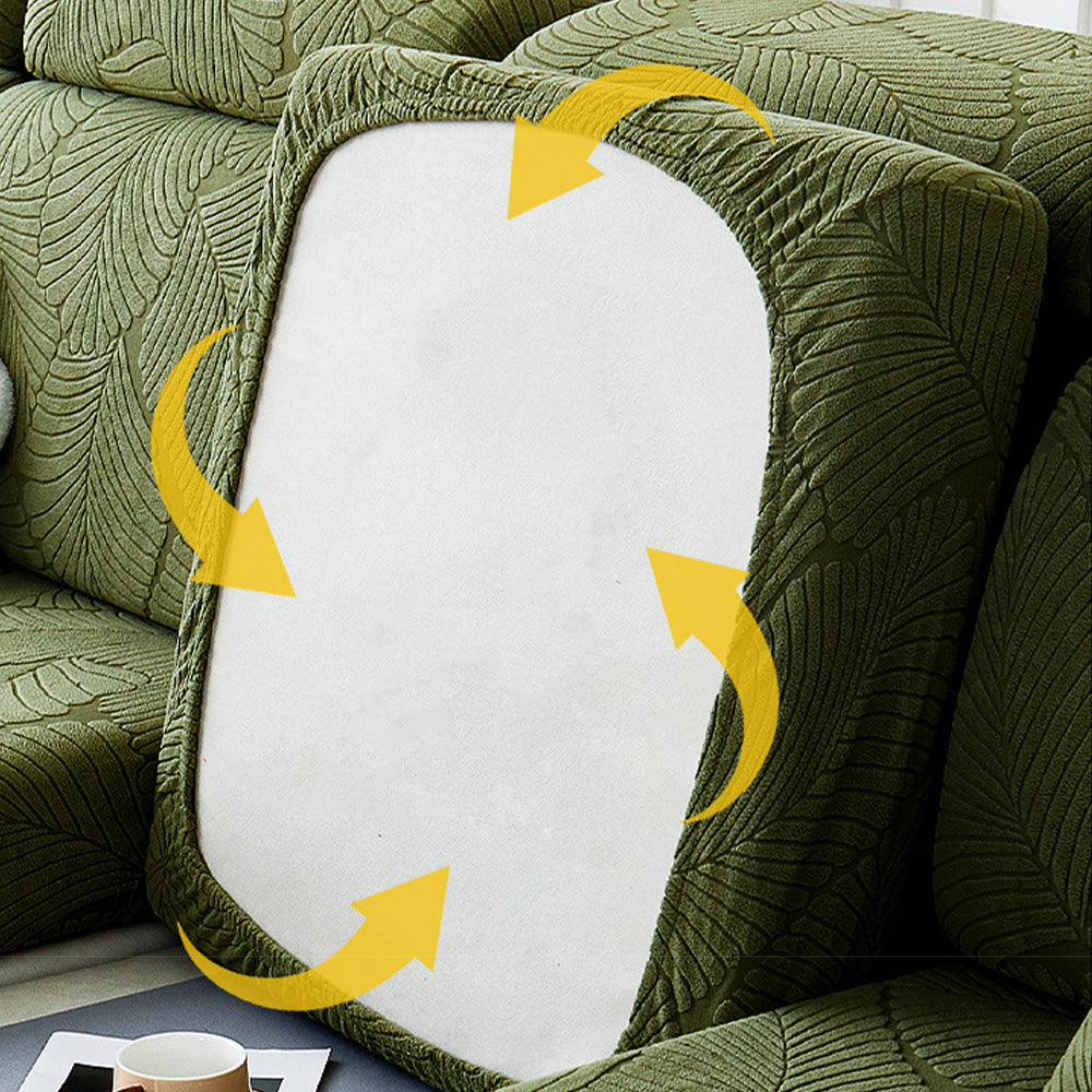 Modern Leaf Jacquard Water-Repellent Anti-Scratch Stretch Full Wrap Sectional Couch Cover
