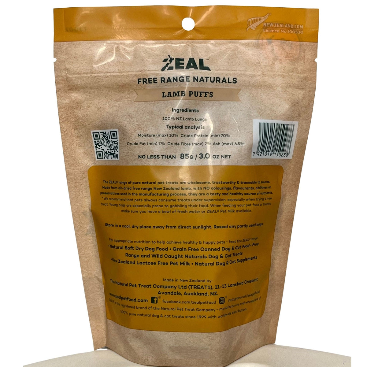 Zeal Free Range Naturals Lamb Puffs Pet Treats 85g