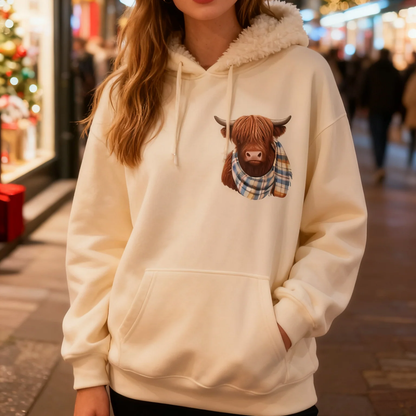 🎅CHRISTMAS SALE 50% OFF!!❤️‍🔥🐂Cute Highland Cow Cozy Fleece-Lined Hooded Sweatshirt