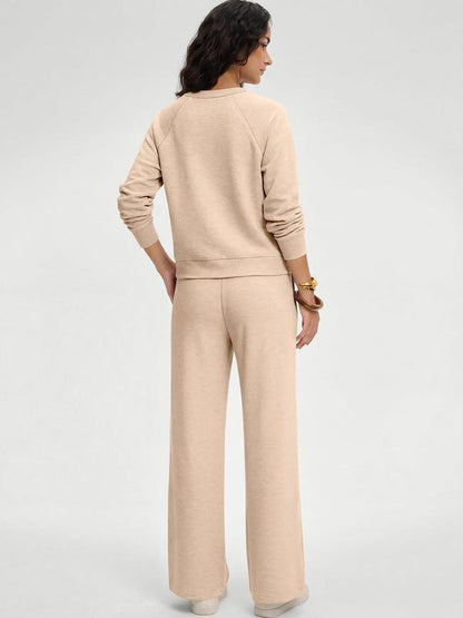 🌹LIMITED-TIME 70% OFF! 🌹Women's 2 Piece Outfits V Neck Lounge Set | Raglan Long Sleeve Top & Wide Leg Pants