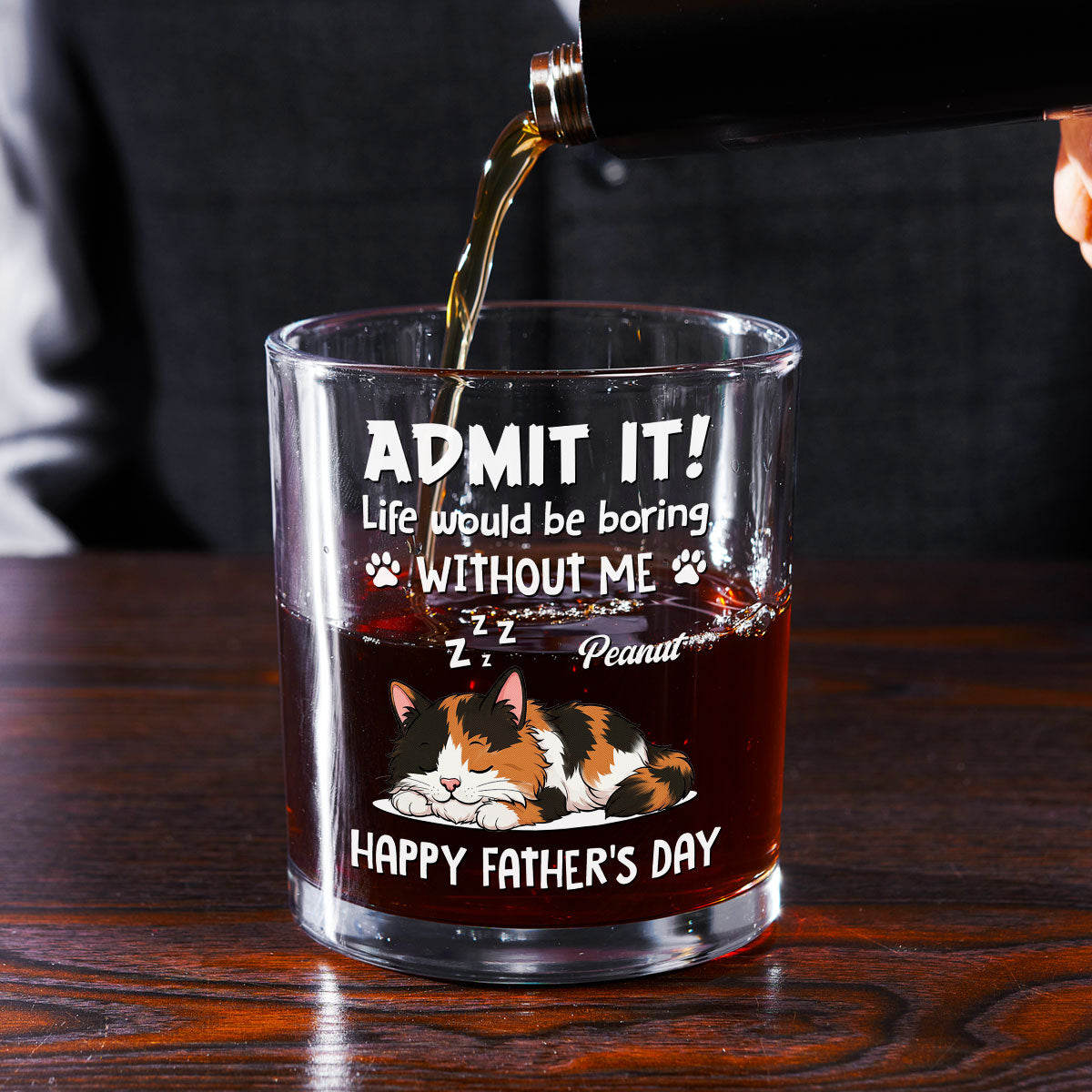 Admit It Dog Dad Loves Me Ver Cat - Personalized Whiskey Glass