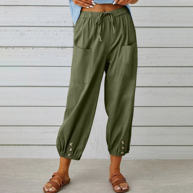 Women's loose, straight trousers with wide legs