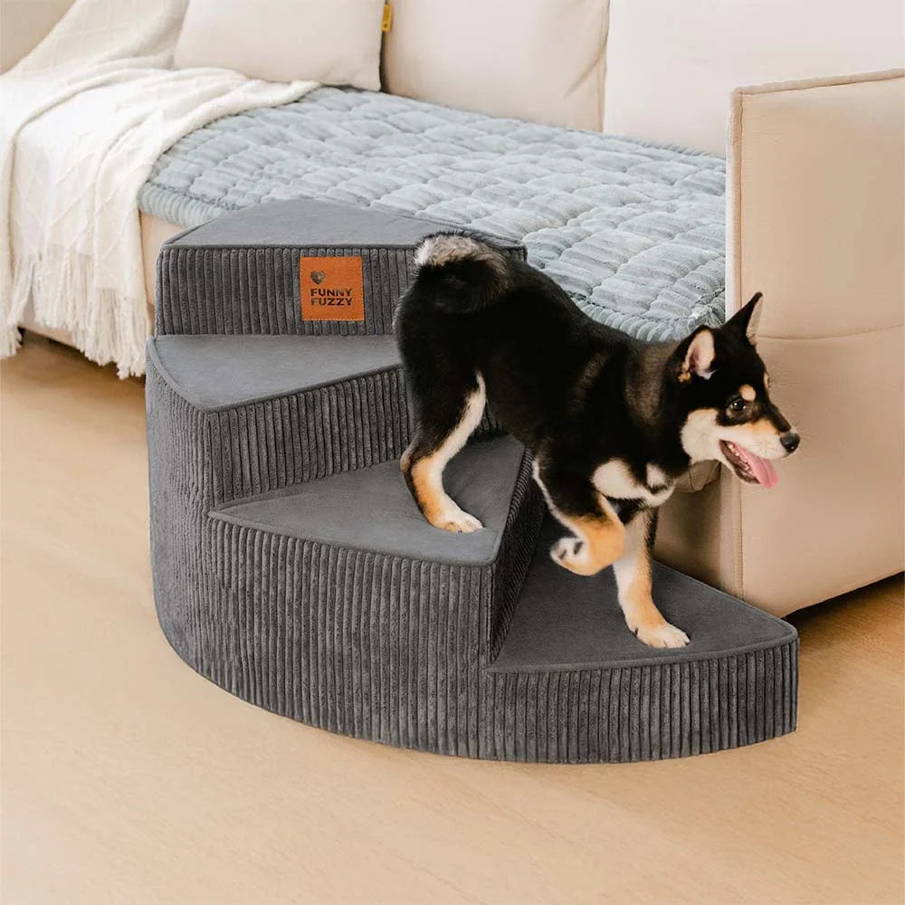 Cozy Corduroy Joint-Friendly Removable Spiral Dog Stairs for Bed-CreamyStep