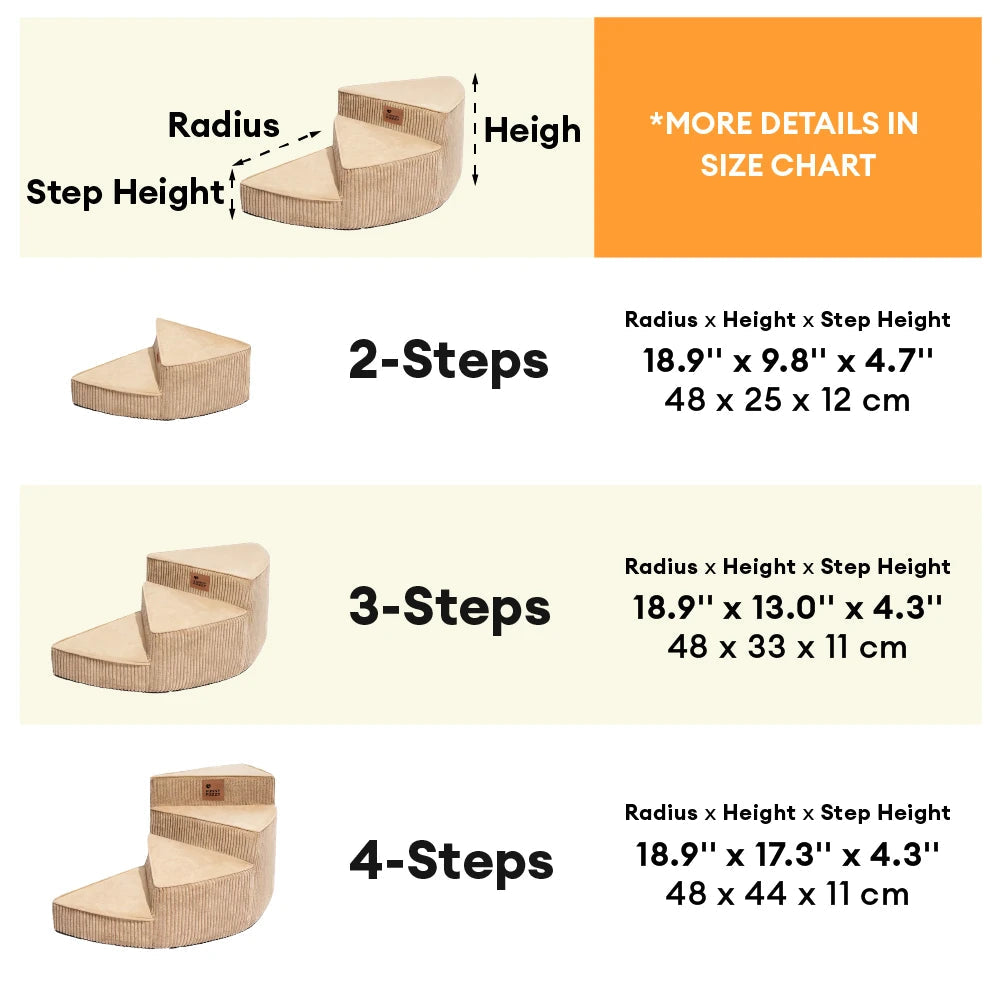 Cozy Corduroy Joint-Friendly Removable Spiral Dog Stairs for Bed-CreamyStep