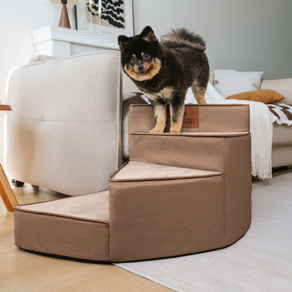 Luxe Water-repellent Faux Leather Removable Spiral Dog Stairs for Bed - StepEase