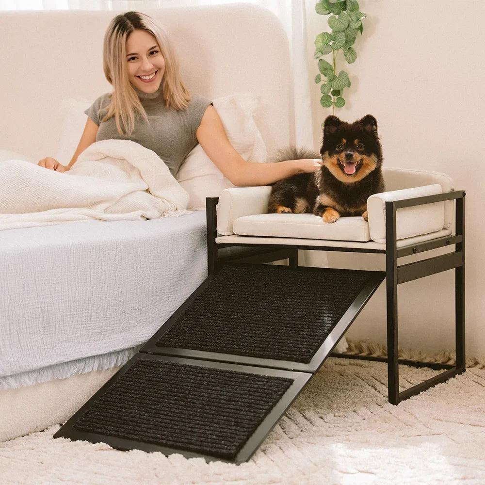 Elevated Pet Sofa Bed with Stairs Ramp for Bed Bedside Lounge or Dog Window Perch
