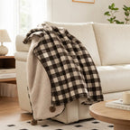 Cozy Reversible Plaid Plush Pet Throw Blanket with Pom-Poms