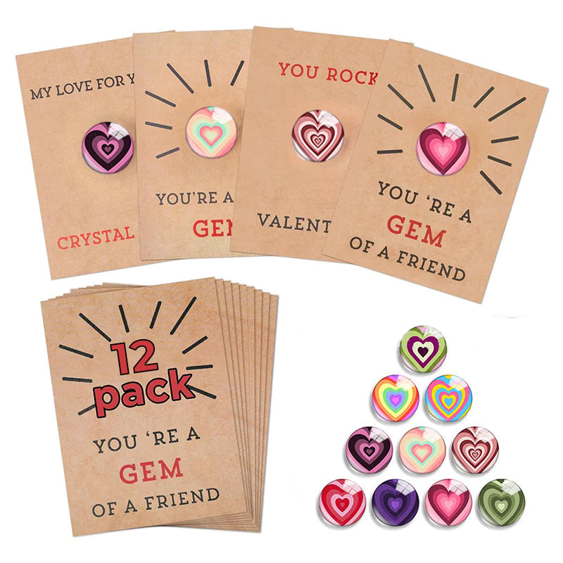💝24 Pack Valentines Cards with Heart-Shape Crystals💝
