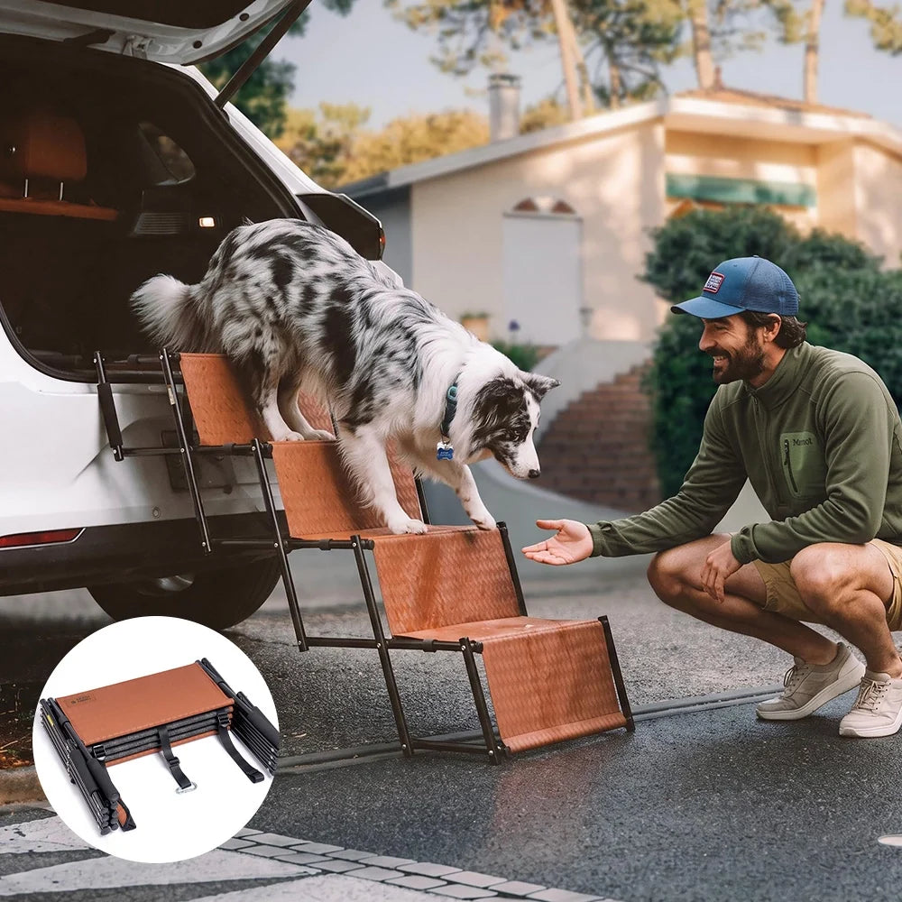 Foldable Dog Stairs for Car with Wide Non-Slip Steps - LuxeNest