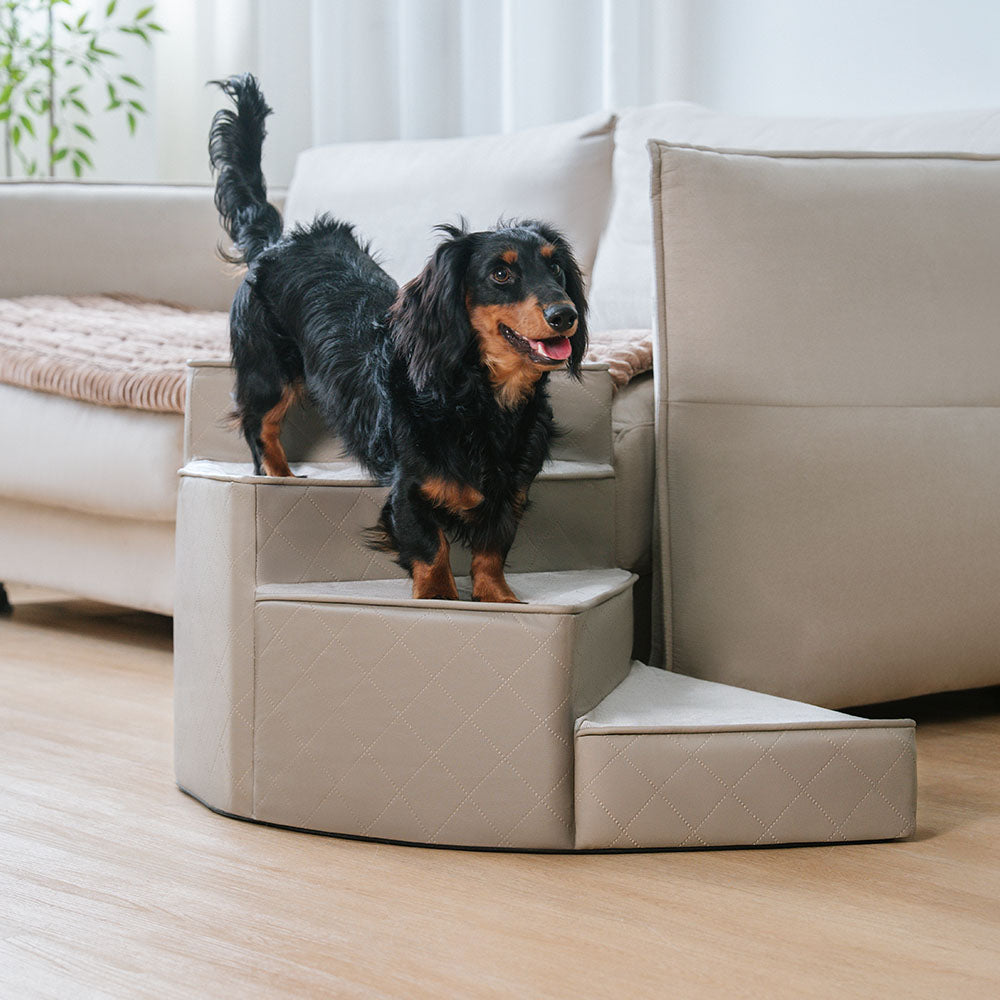 Luxe Water-repellent Faux Leather Removable Spiral Dog Stairs for Bed - StepEase