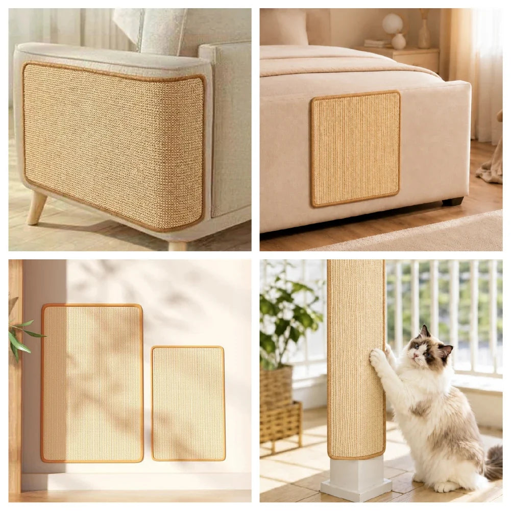 Faux Sisal Cat Scratcher Mat Sofa Protector with Velcro Tape