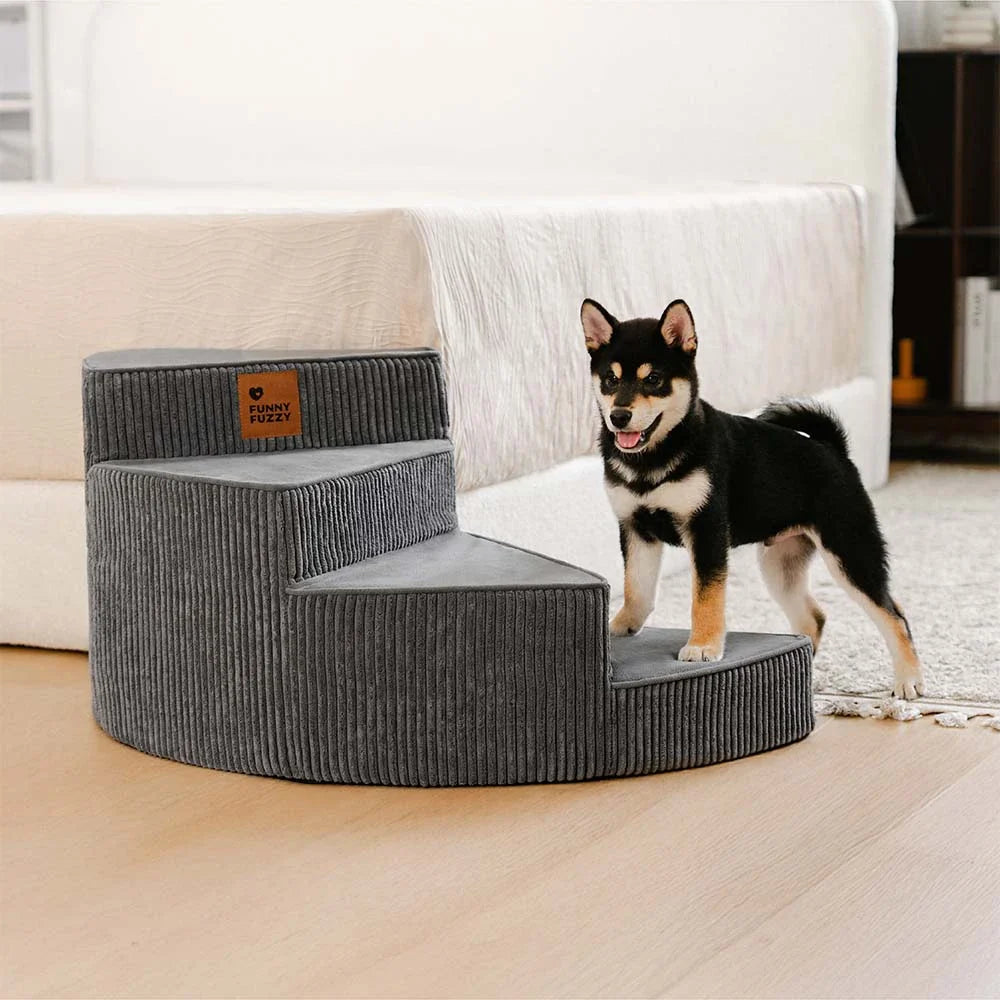 Cozy Corduroy Joint-Friendly Removable Spiral Dog Stairs for Bed-CreamyStep