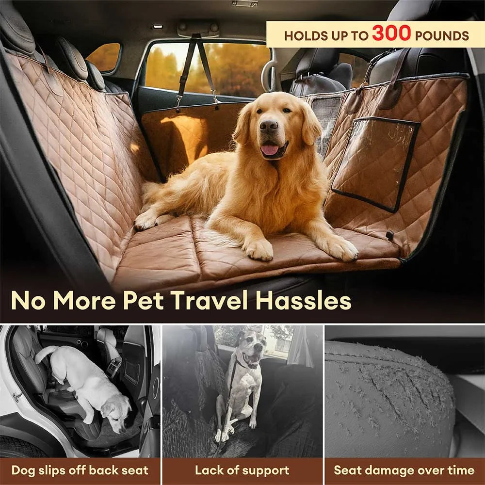 Premium Faux Leather Dog Car Seat Cover Waterproof Dog Hammock for Car - RideProtector