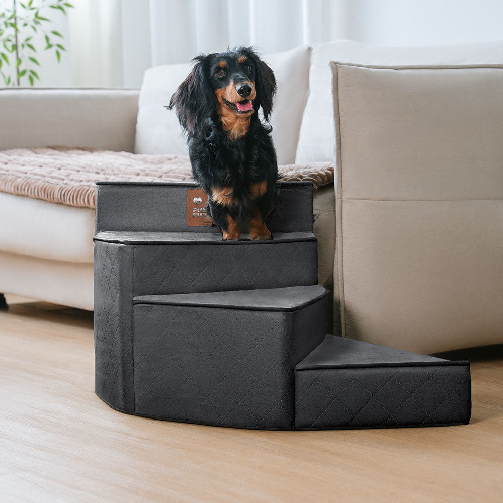 Luxe Water-repellent Faux Leather Removable Spiral Dog Stairs for Bed - StepEase