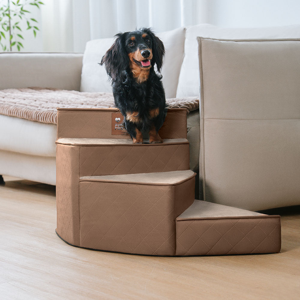 Luxe Water-repellent Faux Leather Removable Spiral Dog Stairs for Bed - StepEase