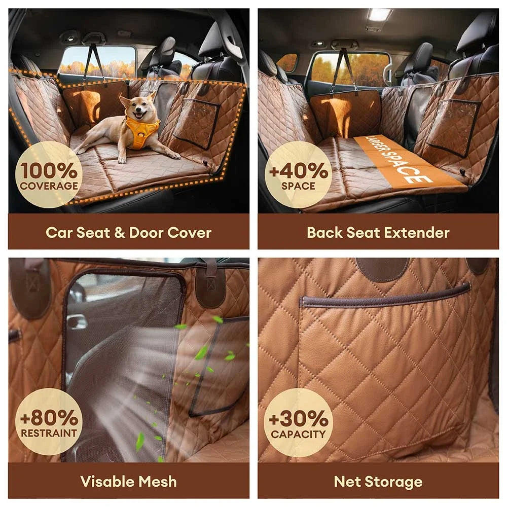 Premium Faux Leather Dog Car Seat Cover Waterproof Dog Hammock for Car - RideProtector
