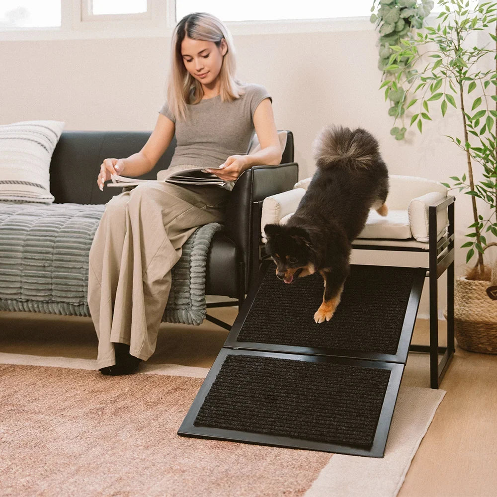 Elevated Pet Sofa Bed with Stairs Ramp for Bed Bedside Lounge or Dog Window Perch
