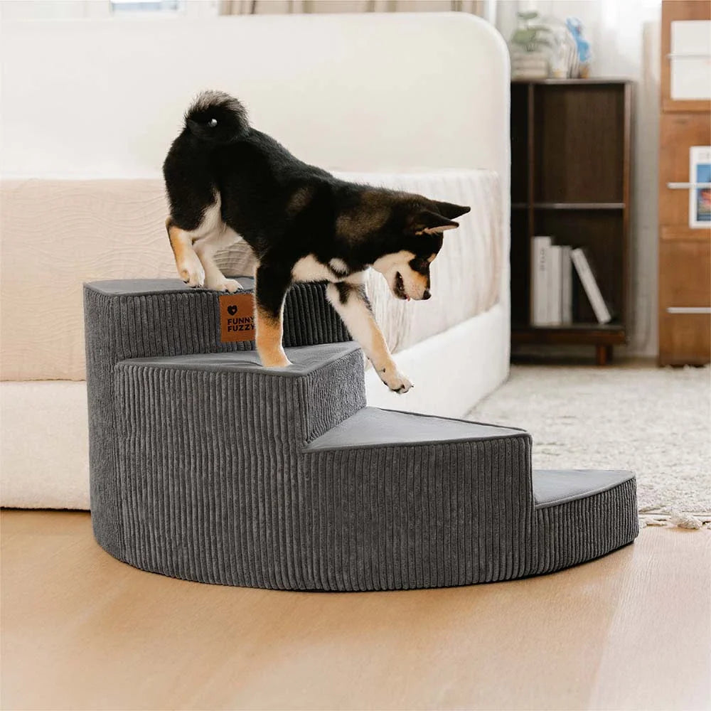 Cozy Corduroy Joint-Friendly Removable Spiral Dog Stairs for Bed-CreamyStep