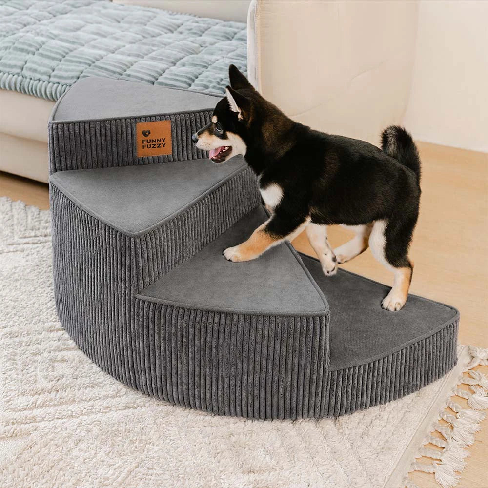 Cozy Corduroy Joint-Friendly Removable Spiral Dog Stairs for Bed-CreamyStep