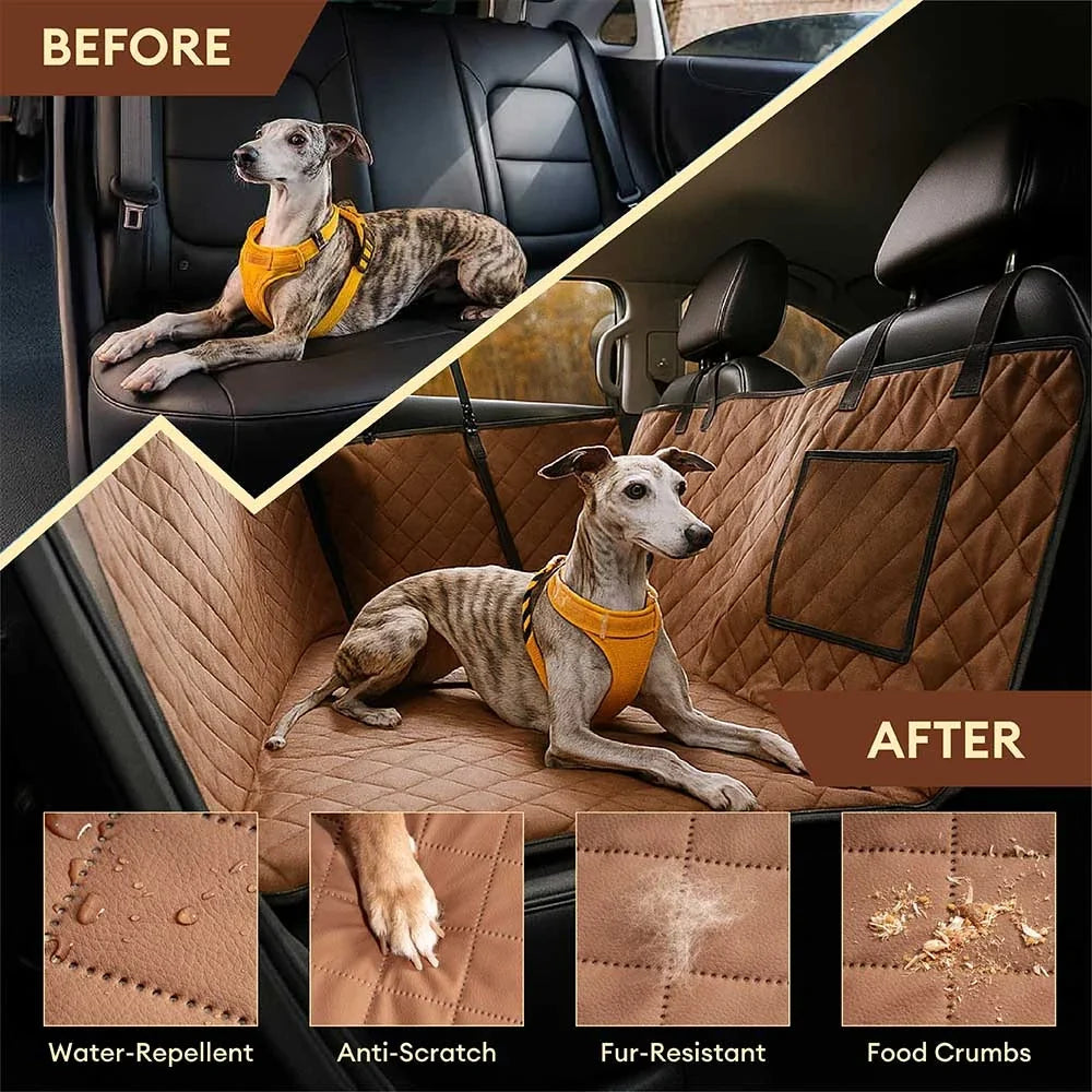 Premium Faux Leather Dog Car Seat Cover Waterproof Dog Hammock for Car - RideProtector