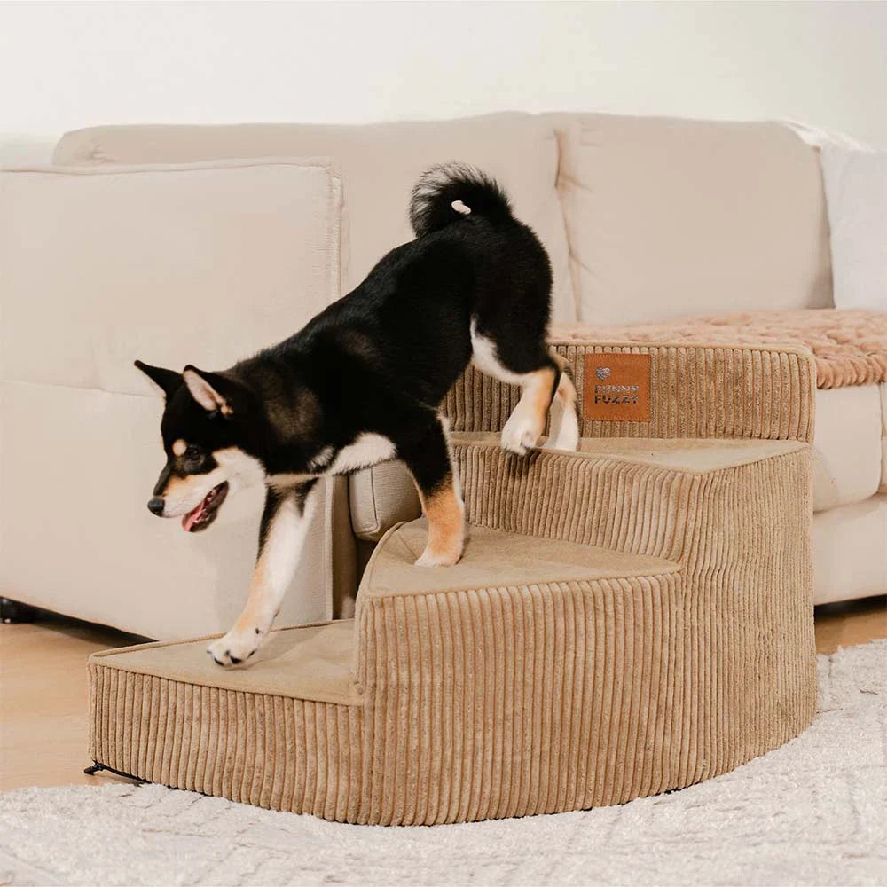 Cozy Corduroy Joint-Friendly Removable Spiral Dog Stairs for Bed-CreamyStep