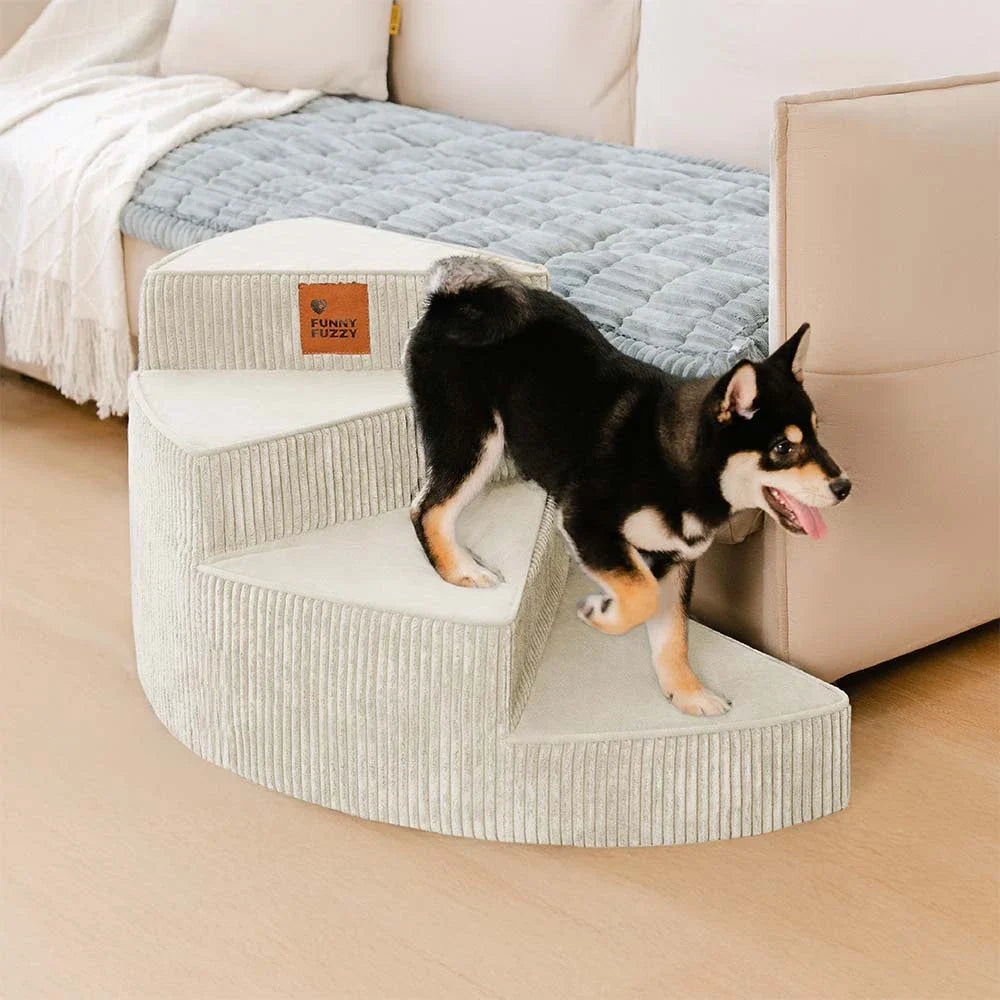 Cozy Corduroy Joint-Friendly Removable Spiral Dog Stairs for Bed-CreamyStep