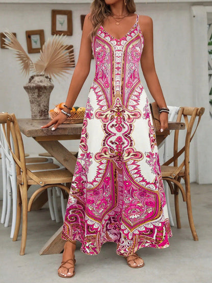 💕Limited Sale 60% OFF🎁Women’s Retro Print V-Neck Sleeveless Maxi Dress