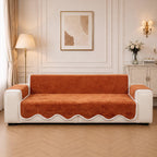 Waterproof Plush Velvet Contrast Wavy Edge Couch Cover