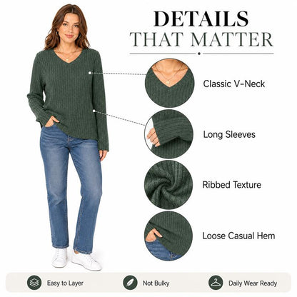 💖LAST DAY-50% OFF✨Women's Casual Long Sleeve V-Neck Knit Tunic Top