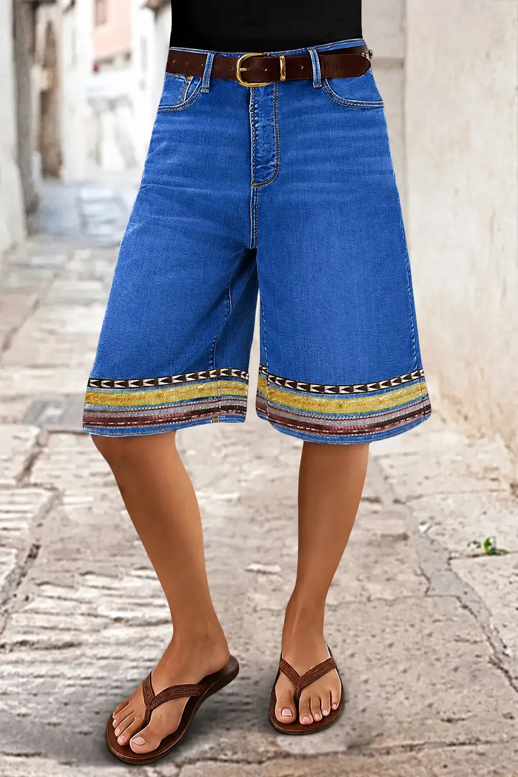 ⏰ ⚡8 Pack for $29⚡Women’s Printed Hem Denim Bermuda Shorts