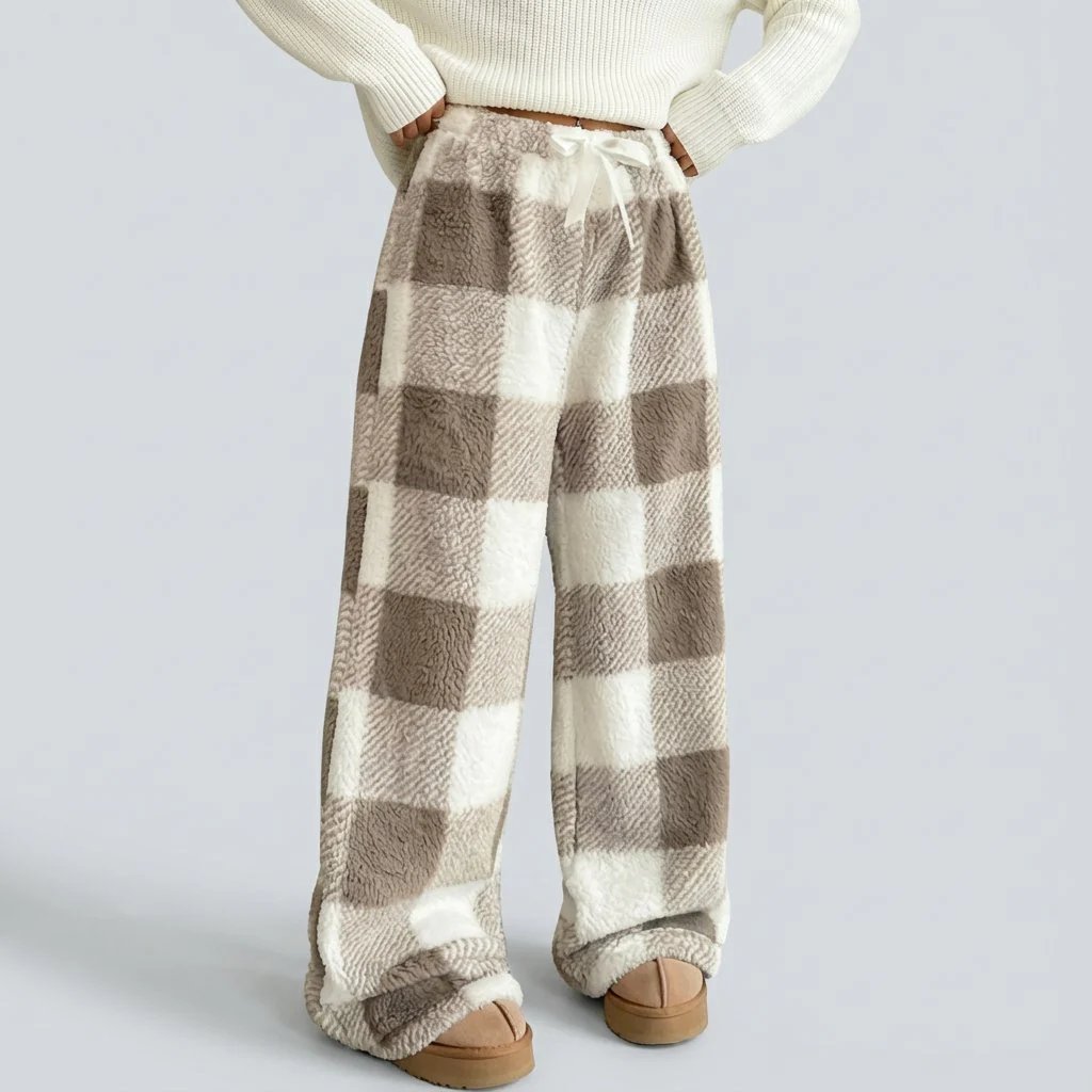 ❄️Winter Hot Sale 50% OFF🔥Winter Vintage Plaid Elastic Straight Loose Thick Warm Casual Pants