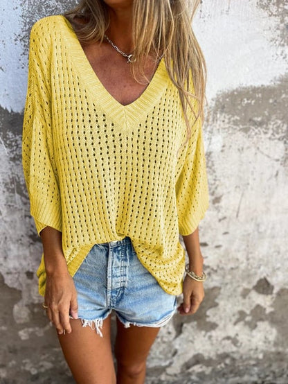 🔥Hot Sale 49% OFF🔥V-neck Hollow Knitted Top🍀