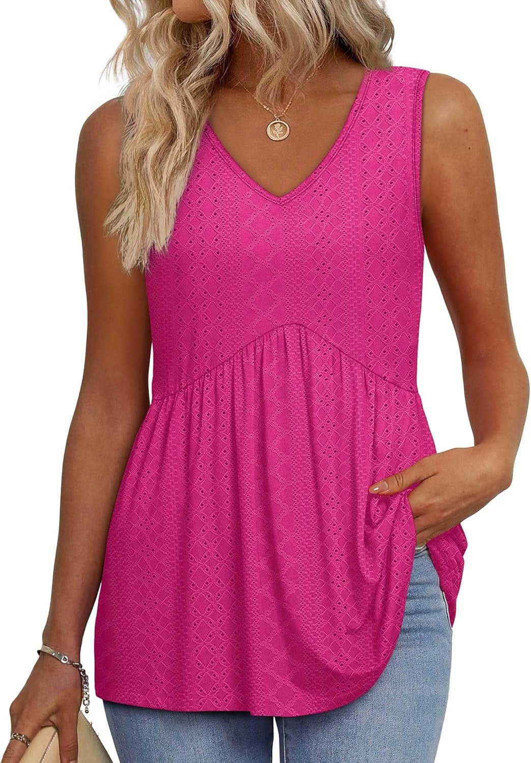 🌞HOT SALE 49% OFF👚Women's Print Flowy Sleeveless V Neck Peplum Tank Tops