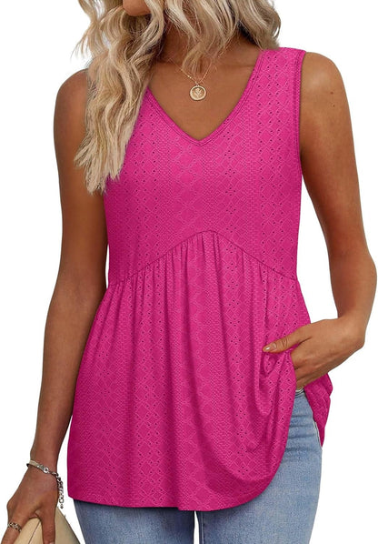 🌞HOT SALE 49% OFF👚Women's Print Flowy Sleeveless V Neck Peplum Tank Tops